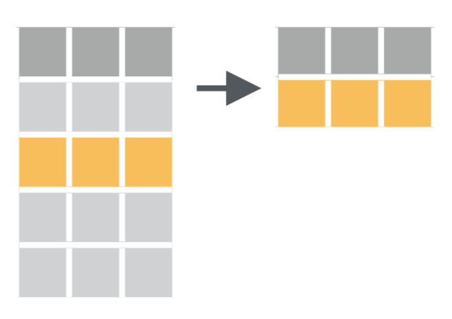 Schéma de la fonction filter() tiré de la ‘cheatsheet’ de dplyr et tidyr.